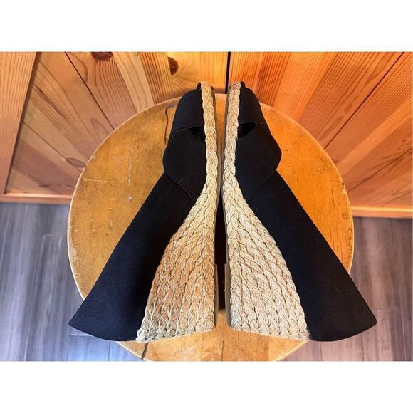 Chaps Heels Womens 8.5 Dakoda Slip On Peep Toe Espadrille Wedge Black Fabric - Picture 5 of 6